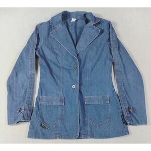 Vintage‎ Slowpoke Blazer Womens 9/10 Blue Denim Single Breasted Western Casual
